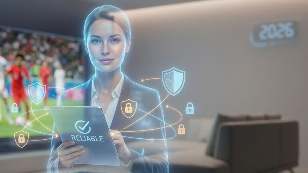 Femme holographique avec regarde abonnement IPTV fiable sur tablette 