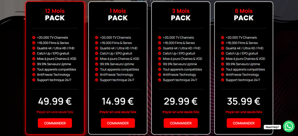 Page abonnement et tarifs iptv stable 